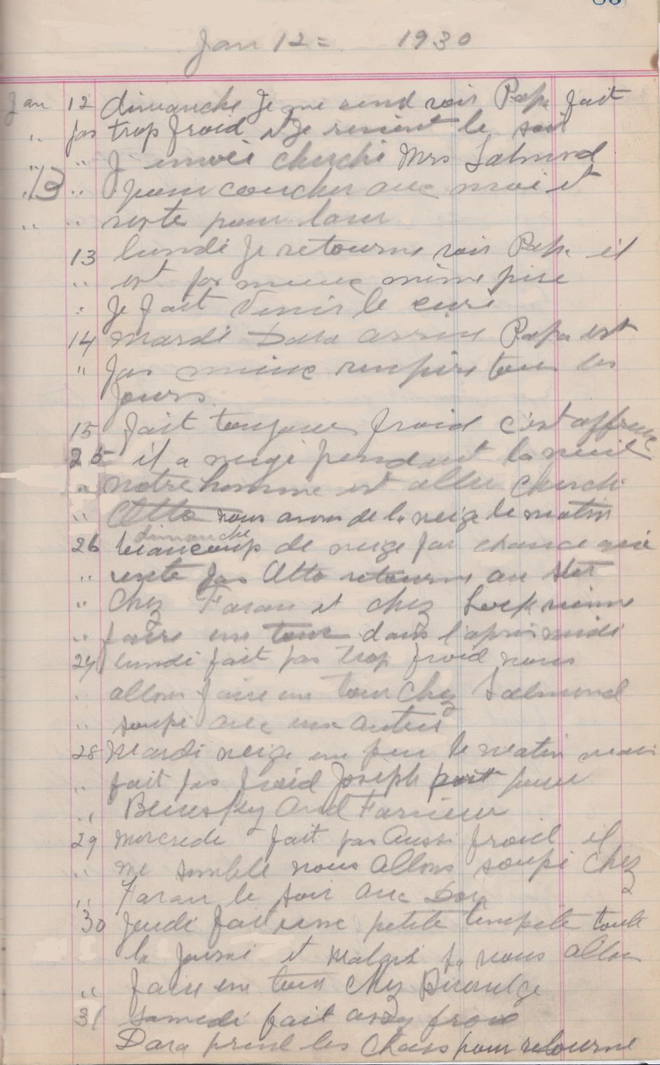 Marie Gregoire Brooks Diary January 12 to 31, 1930